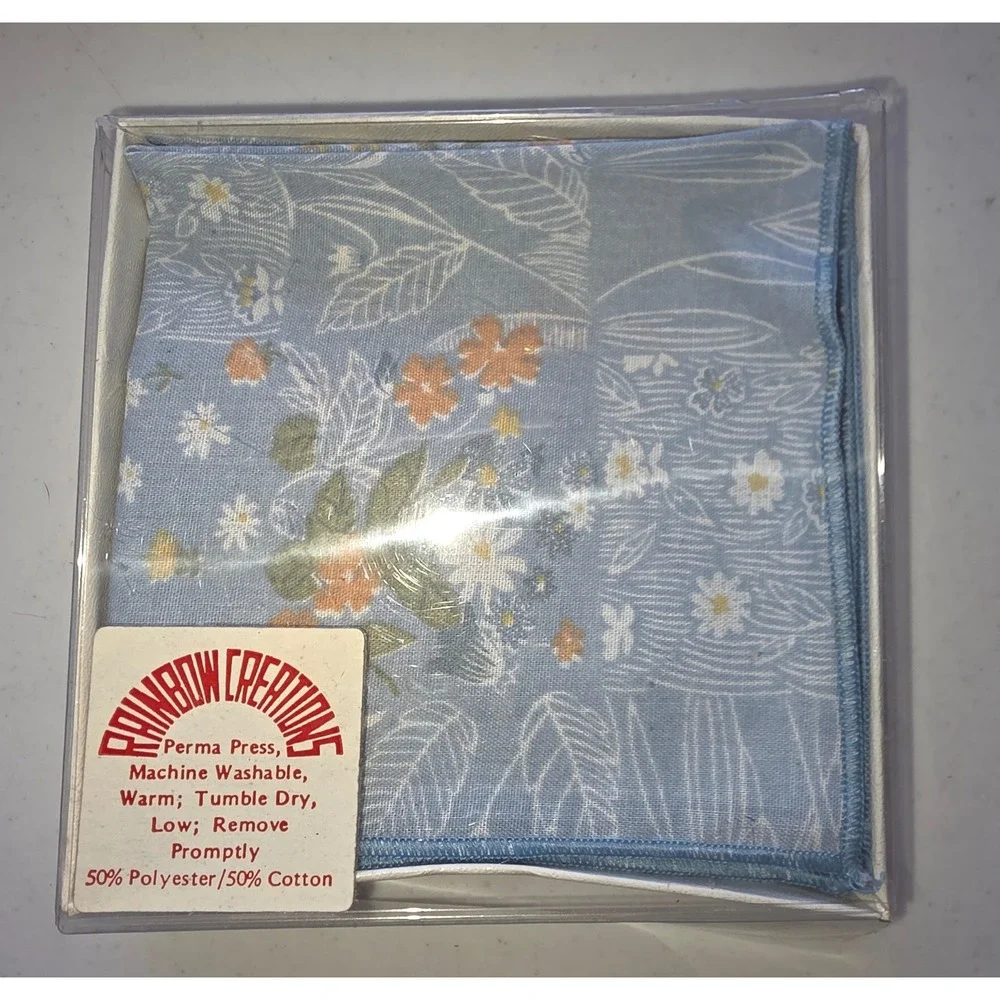 Vintage‎ Blue Floral Patchwork Handkerchiefs Set of 4 New